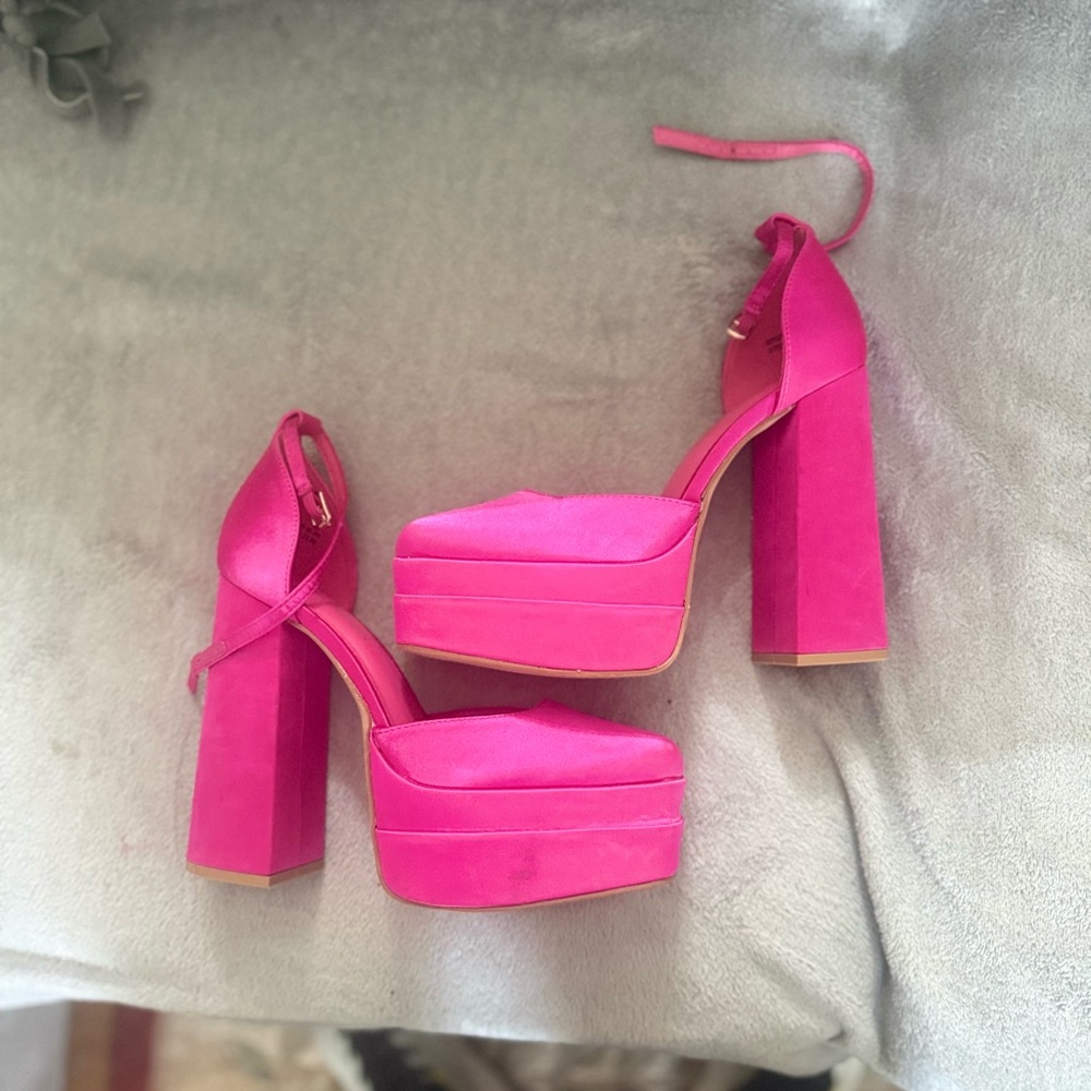 Fuchsia Platform Block Heel Sandals with Ankle Strap